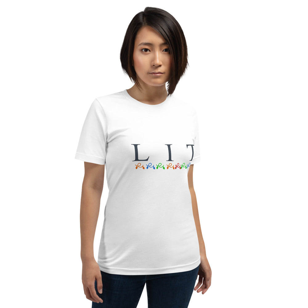 LIT Short-Sleeve Unisex T-Shirt, Funny Christmas Shirt, Christmas Shirt For Women, Let's Get Lit Shirt, Holiday Tee