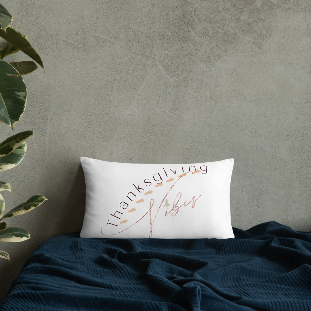 Thanksgiving Vibes Basic Pillow, Holiday Season, Time For Thanks, Pillow, Pillow Fun, Pillow Talk, Thankful, Thankfulness, Holiday Fun, Good Vibes, Holiday Vibes