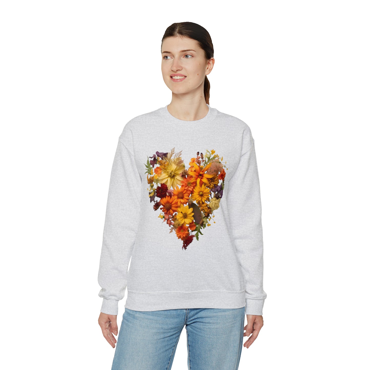 "Heartfelt Autumn: Floral Heart Sweater"
