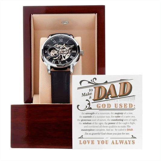 To Make A Dad God Used Men's Openwork Watch with Mahogany Box