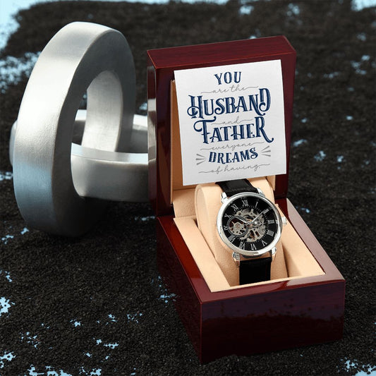 Husband And Father Everyone Dreams of Having Men's Openwork Watch with Mahogany Box