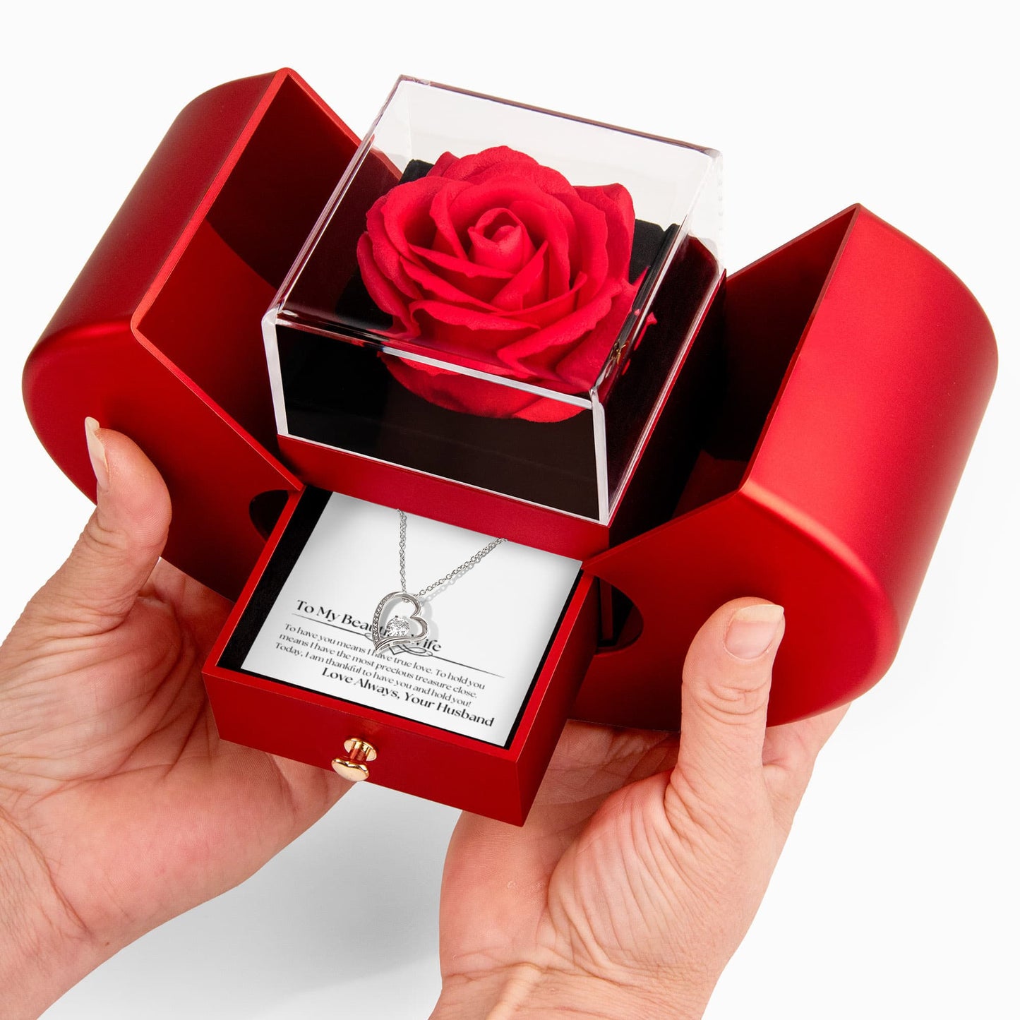 To My Beautiful Wife - Precious Treasure Forever Love Necklace & Gift Box