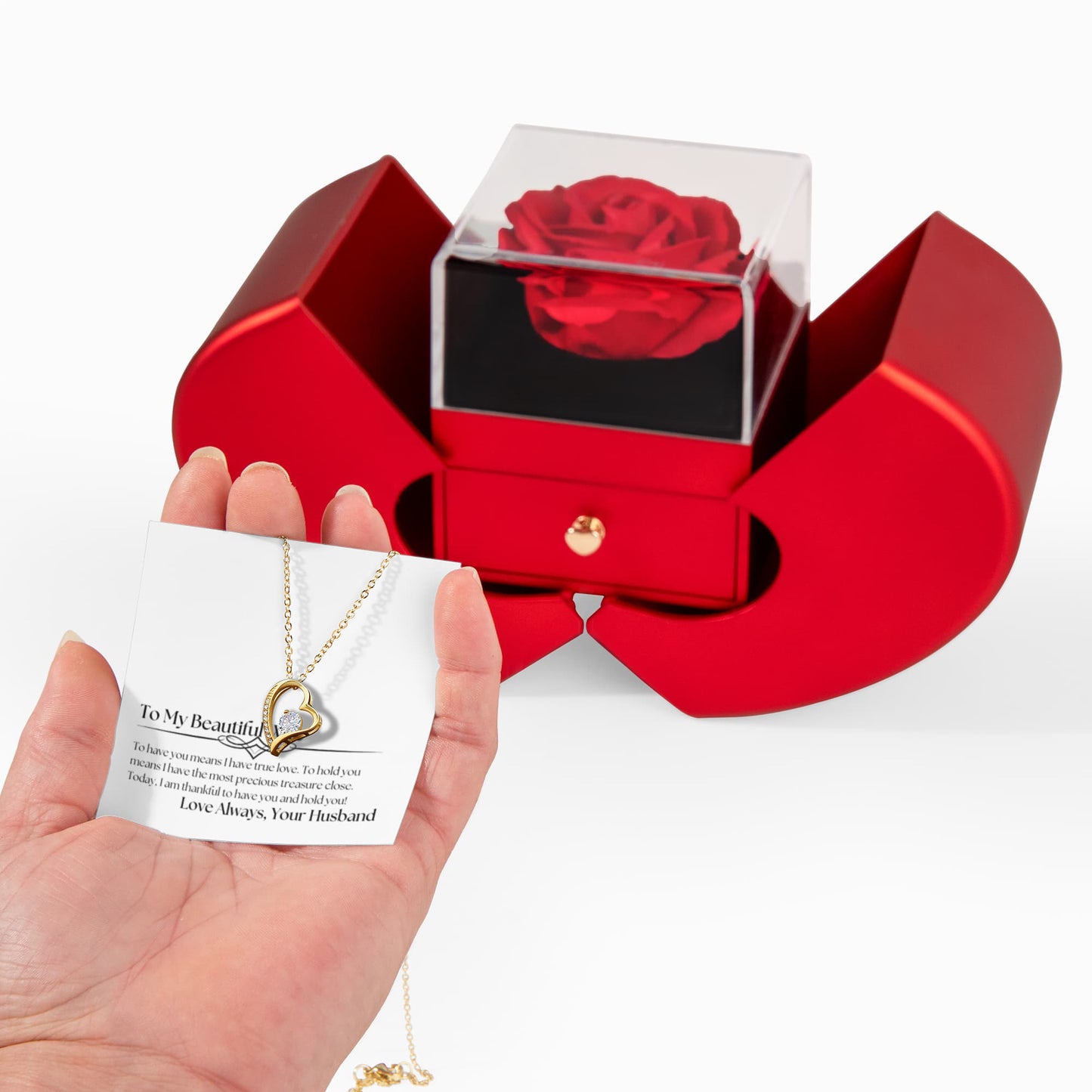 To My Beautiful Wife - Precious Treasure Forever Love Necklace & Gift Box
