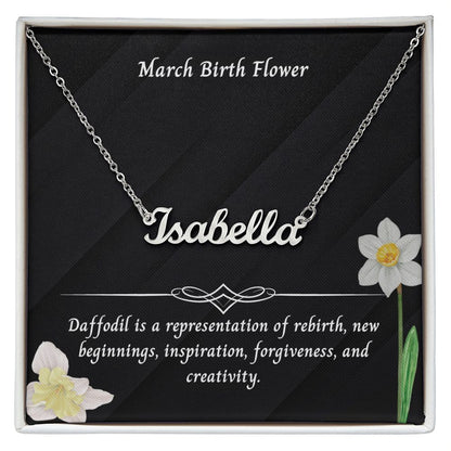 March Daffodil Flower 001 Personalized Name Necklace