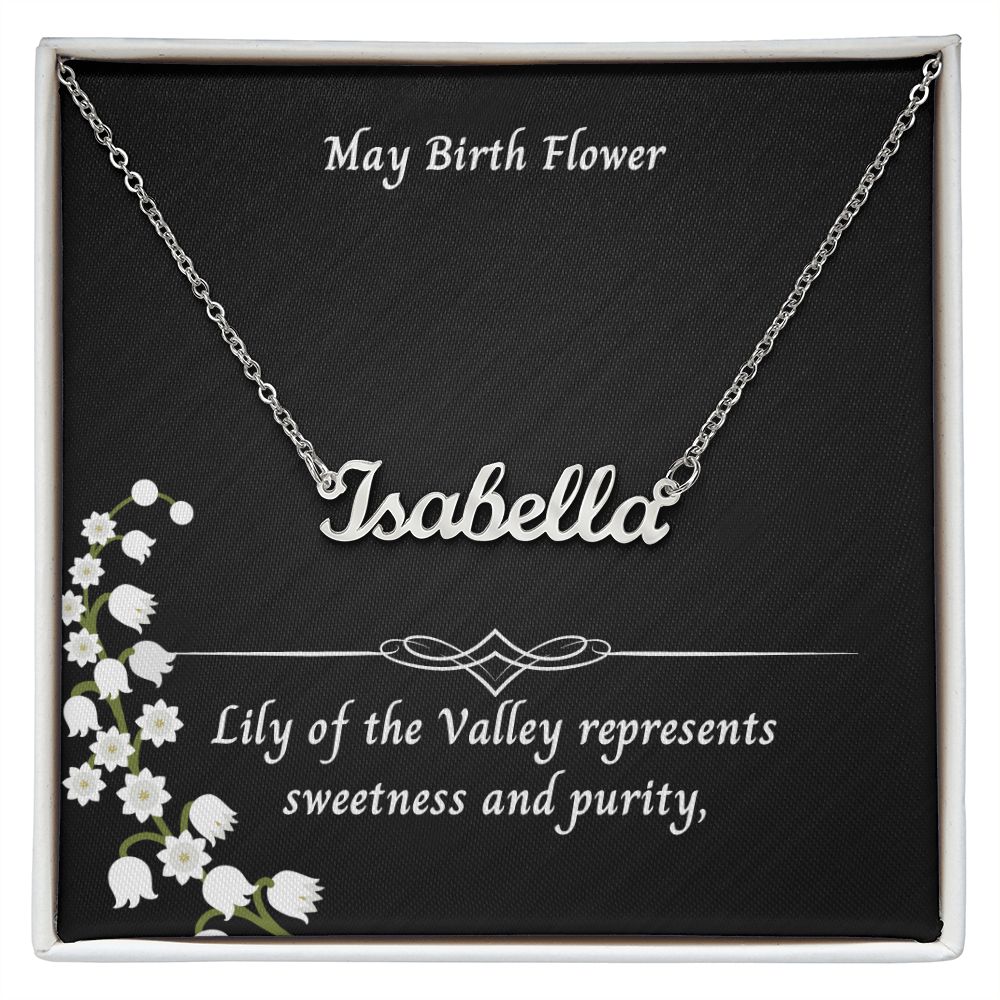 May Lily of the Valley Flower 003 Personalized Name Necklace