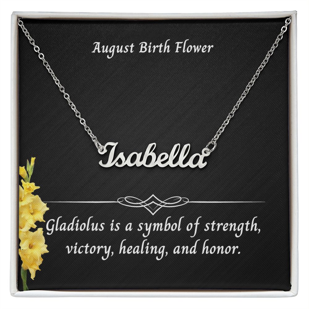 August Gladiolus Flower 003 Personalized Name Necklace