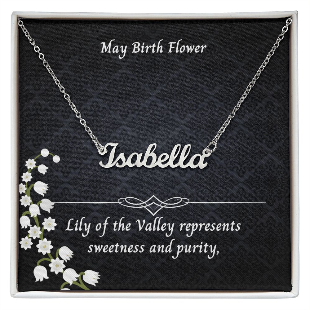 May Lily of the Valley Flower 004 Personalized Name Necklace