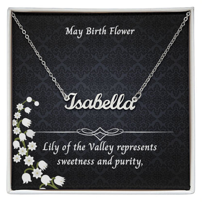 May Lily of the Valley Flower 004 Personalized Name Necklace