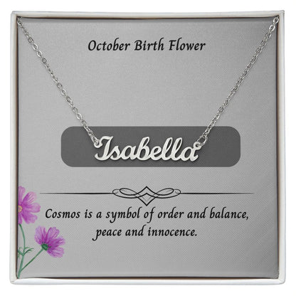 October Cosmos Flower 002 Personalized Name Necklace