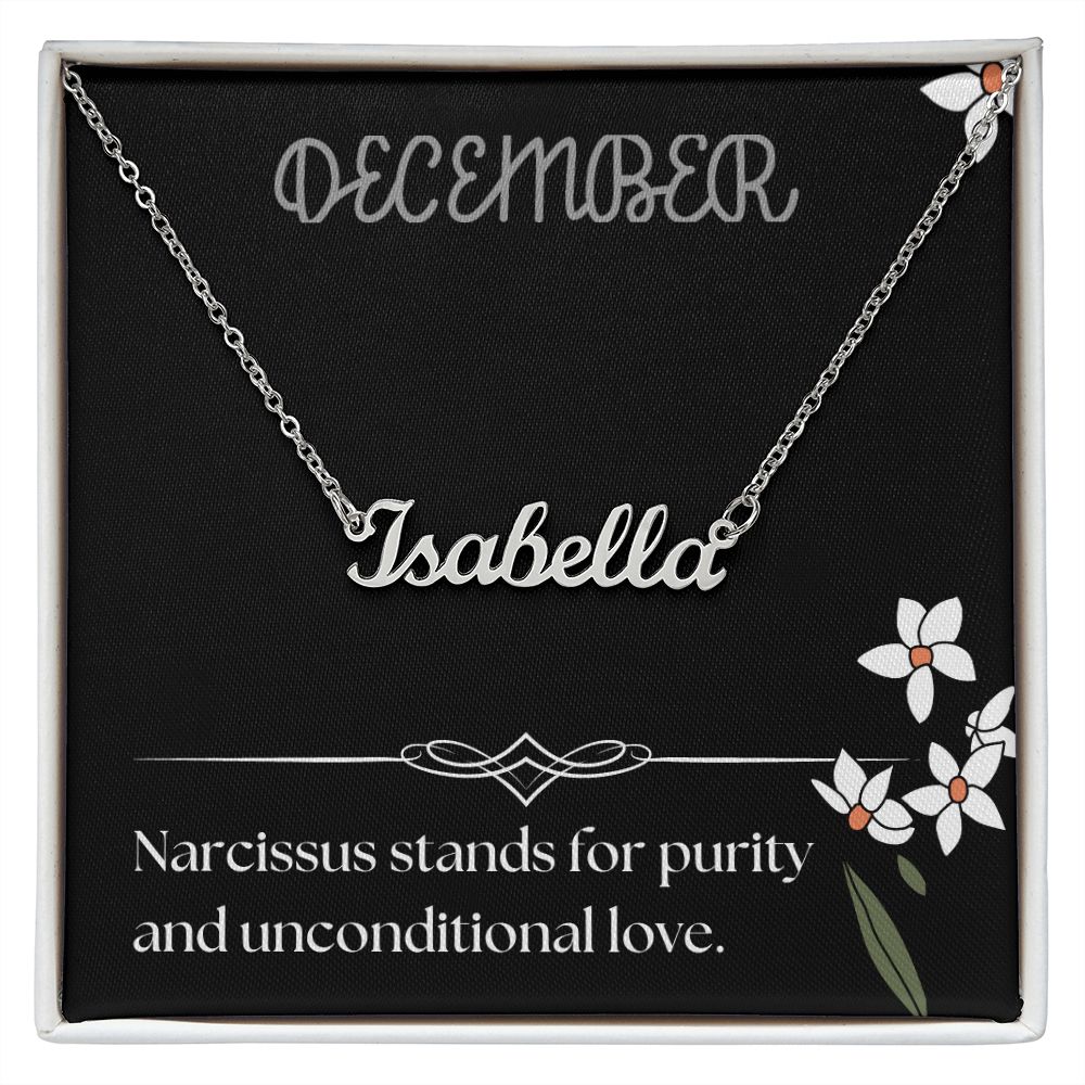 December Narcissus Flower 002 Personalized Name Necklace