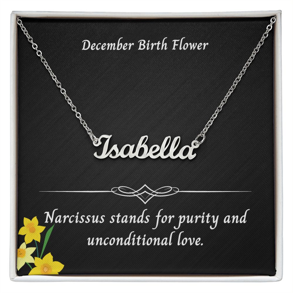 December Narcissus Flower 008 Personalized Name Necklace