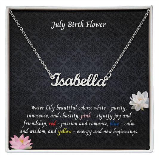 July Water Lily Flower 004 Personalized Name Necklace