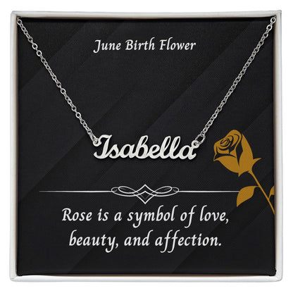 June Rose Flower 001 Personalized Name Necklace