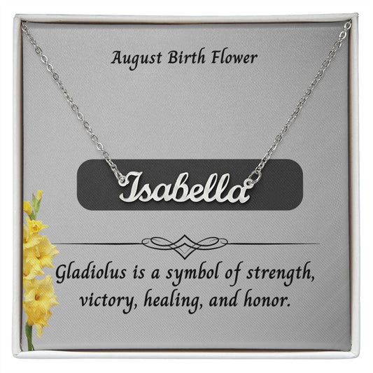 August Gladiolus Flower 002 Personalized Name Necklace