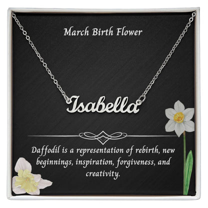 March Daffodil Flower 003 Personalized Name Necklace