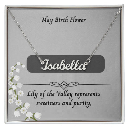 May Lily of the Valley Flower 002 Personalized Name Necklace