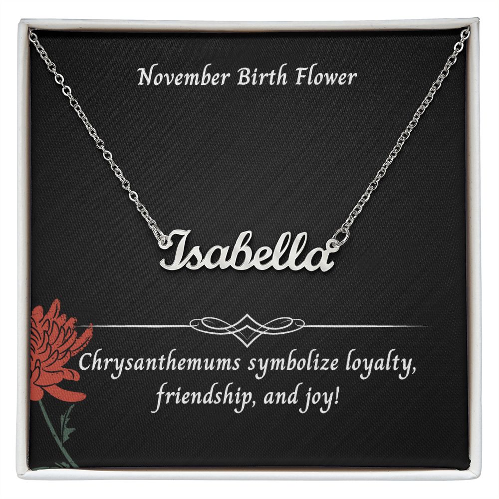 November Chrysanthemums Flower 003 Personalized Name Necklace