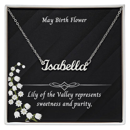 May Lily of the Valley Flower 001 Personalized Name Necklace