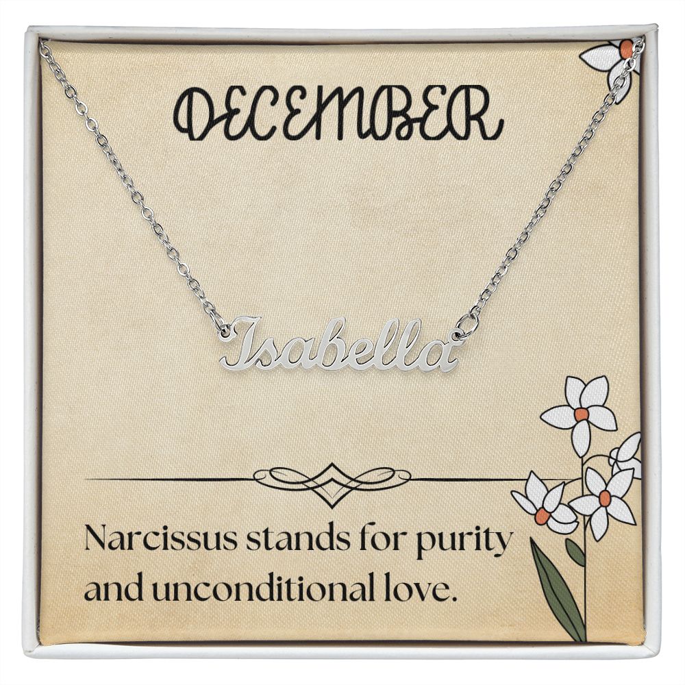 December Narcissus Flower 005 Personalized Name Necklace