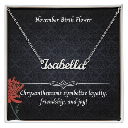 November Chrysanthemums Flower 004 Personalized Name Necklace
