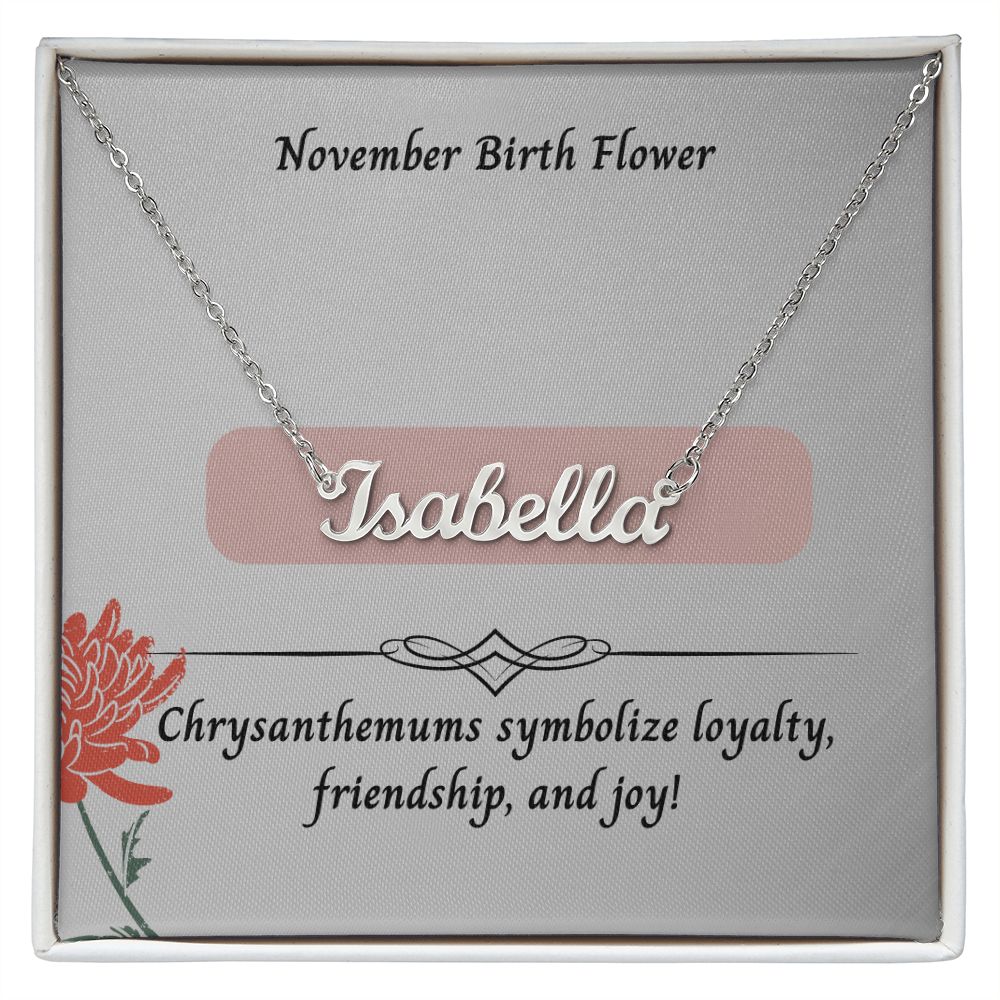 November Chrysanthemums Flower 002 Personalized Name Necklace