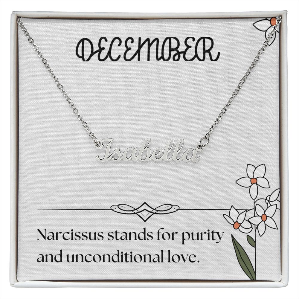 December Narcissus Flower 004 Personalized Name Necklace