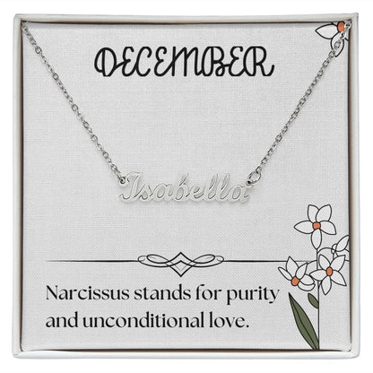 December Narcissus Flower 004 Personalized Name Necklace