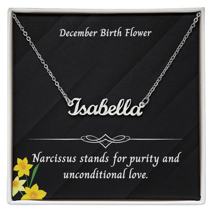 December Narcissus Flower 007 Personalized Name Necklace