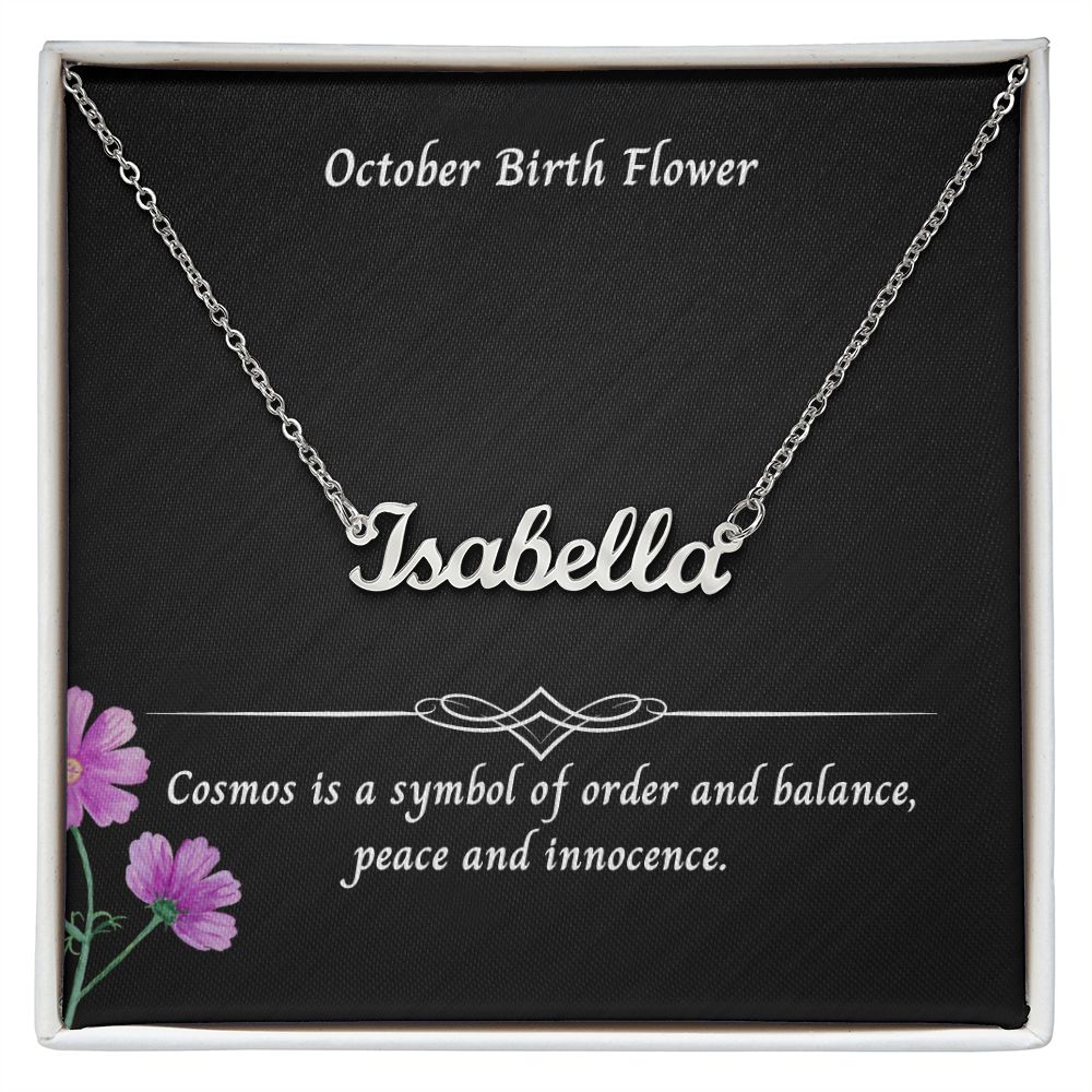 October Cosmos Flower 003 Personalized Name Necklace