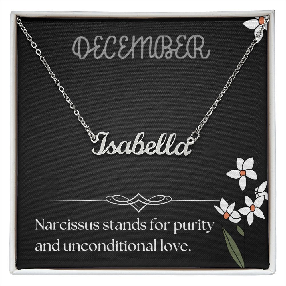 December Narcissus Flower 003 Personalized Name Necklace