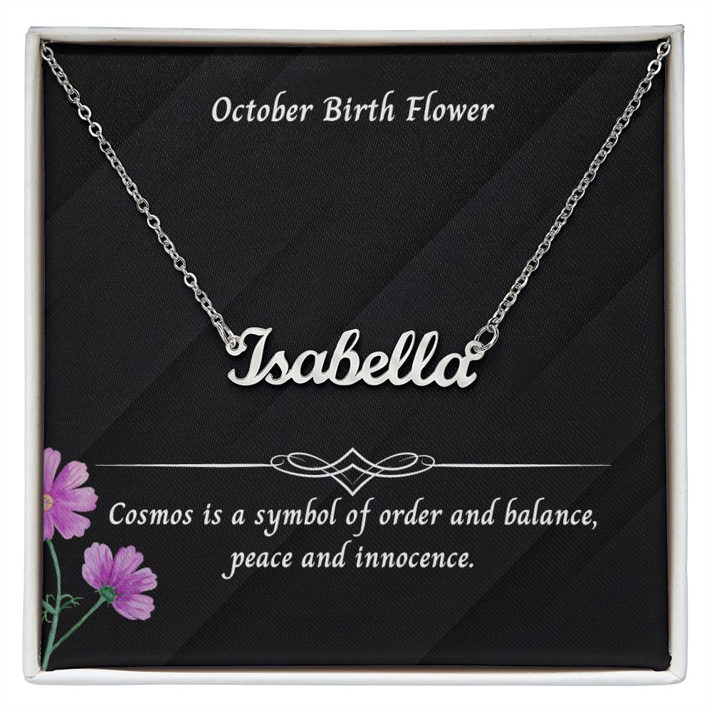 October Cosmos Flower 001 Personalized Name Necklace