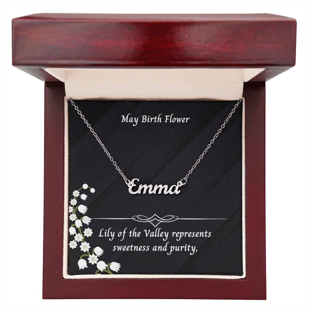 May Lily of the Valley Flower 001 Personalized Name Necklace