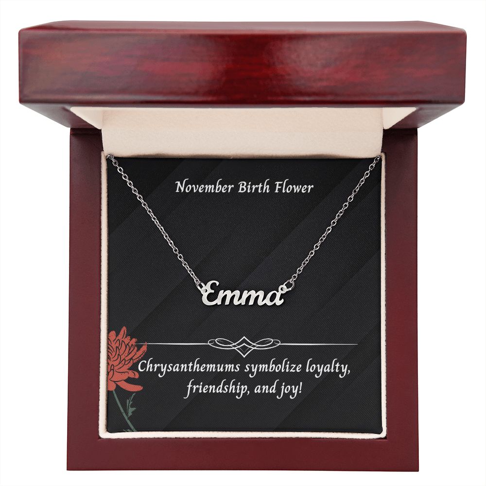 November Chrysanthemums Flower 001 Personalized Name Necklace