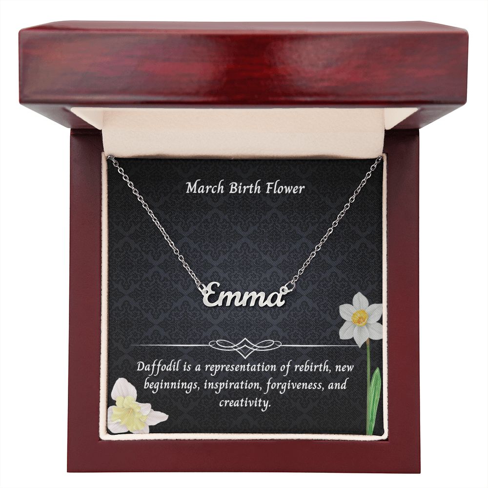 March Daffodil Flower 004 Personalized Name Necklace