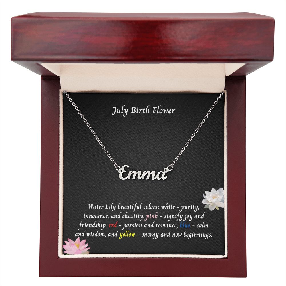 July Water Lily Flower 003 Personalized Name Necklace