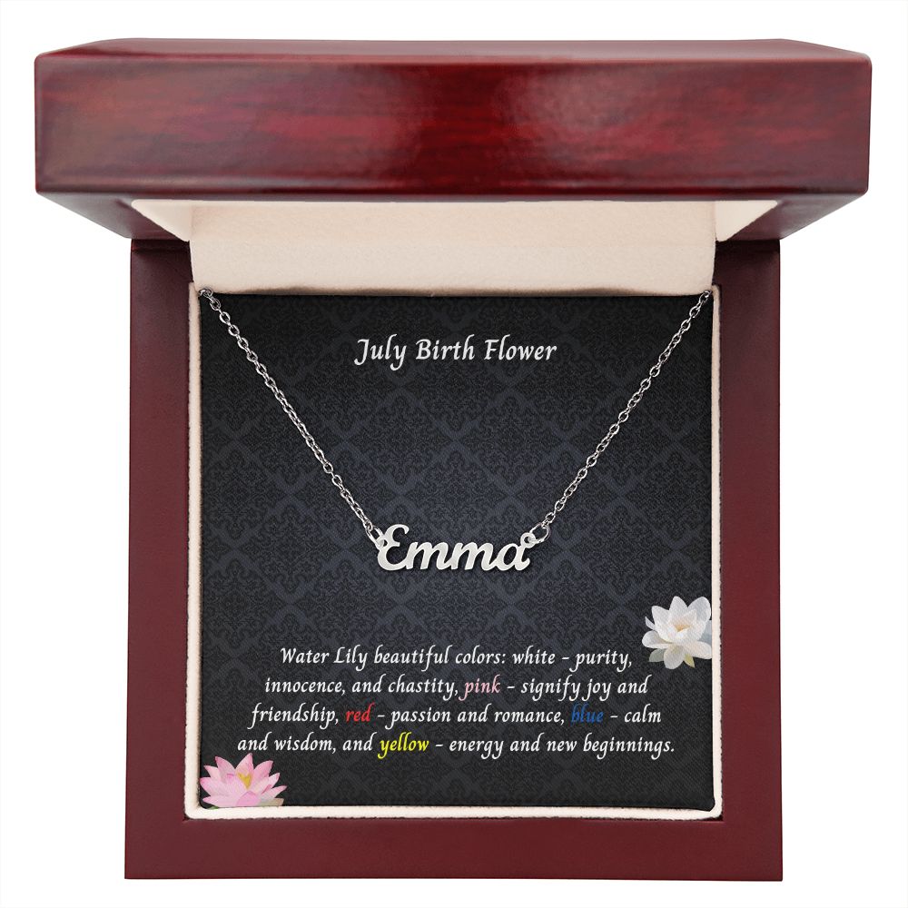 July Water Lily Flower 004 Personalized Name Necklace