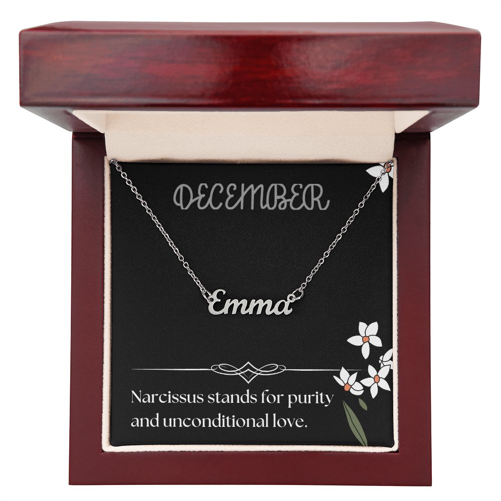 December Narcissus Flower 002 Personalized Name Necklace