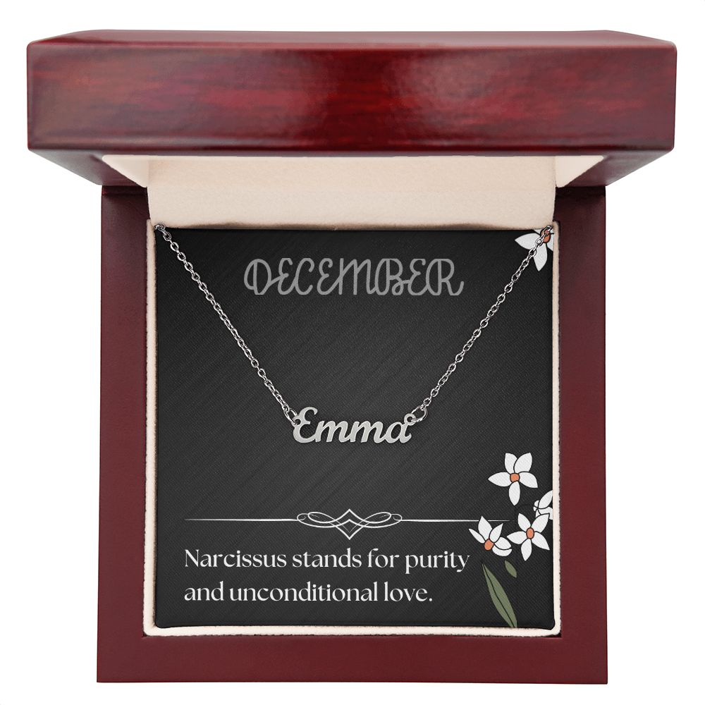December Narcissus Flower 003 Personalized Name Necklace