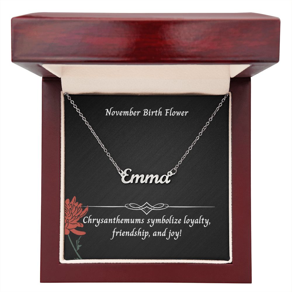November Chrysanthemums Flower 003 Personalized Name Necklace