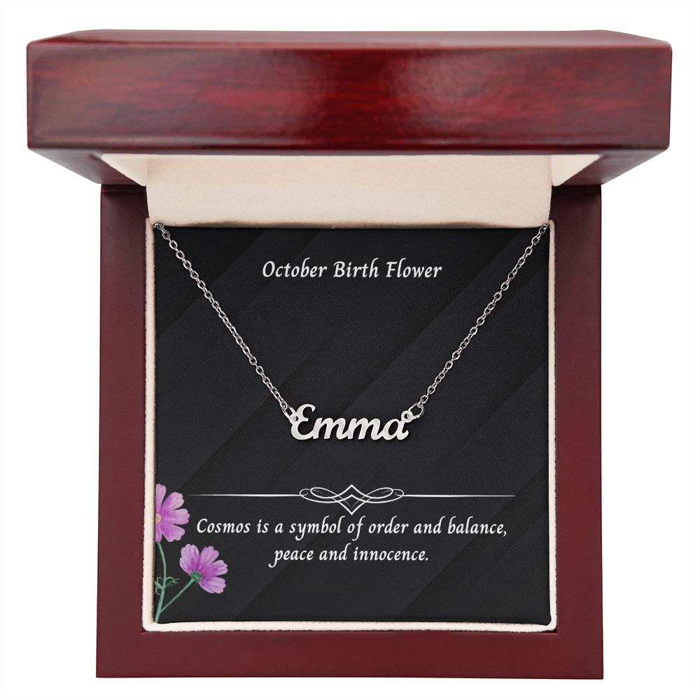 October Cosmos Flower 001 Personalized Name Necklace