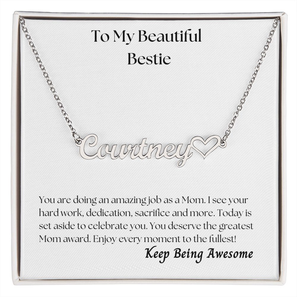 To My Beautiful Bestie Personalized Name Necklace w/Heart