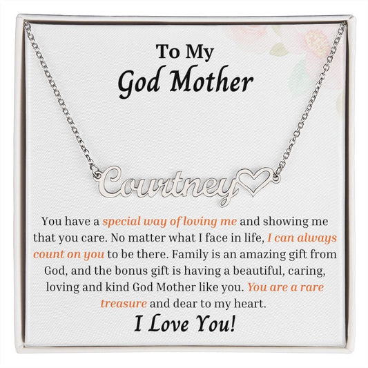 To My God Mother Personalized Name Necklace w/Heart