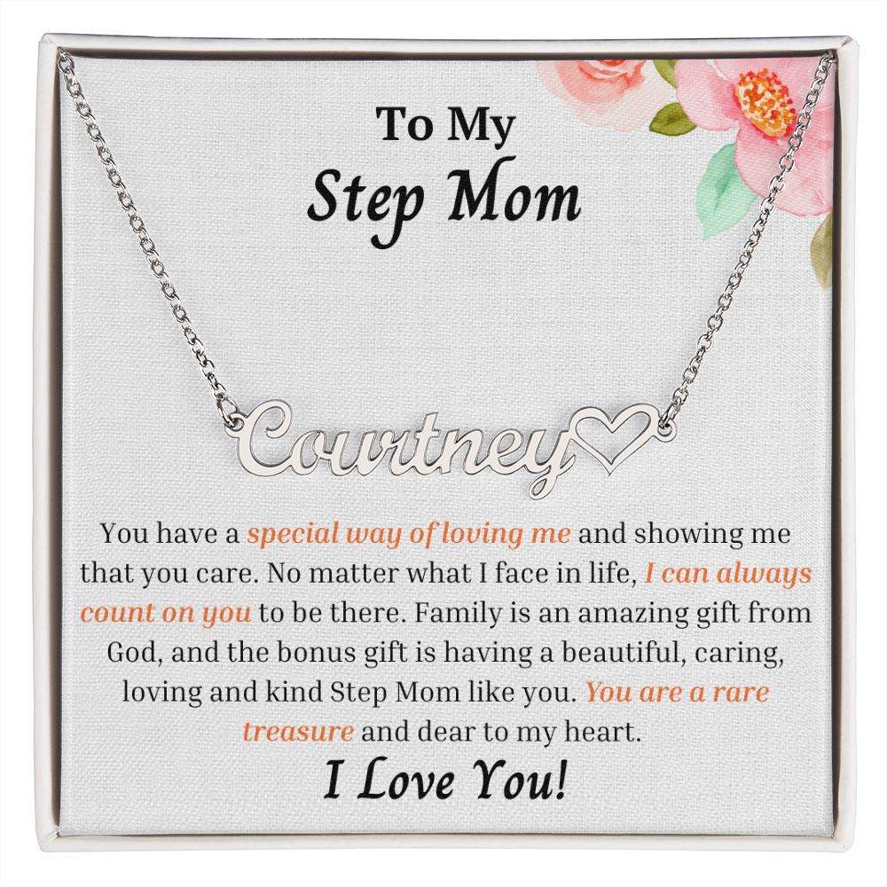 To My Step Mom Personalized Name Necklace w/Heart