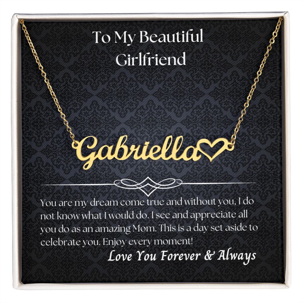 To My Beautiful Girlfriend Personalized Name Necklace w/Heart