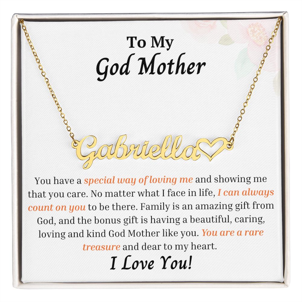 To My God Mother - Personalized Name Necklace with Heart