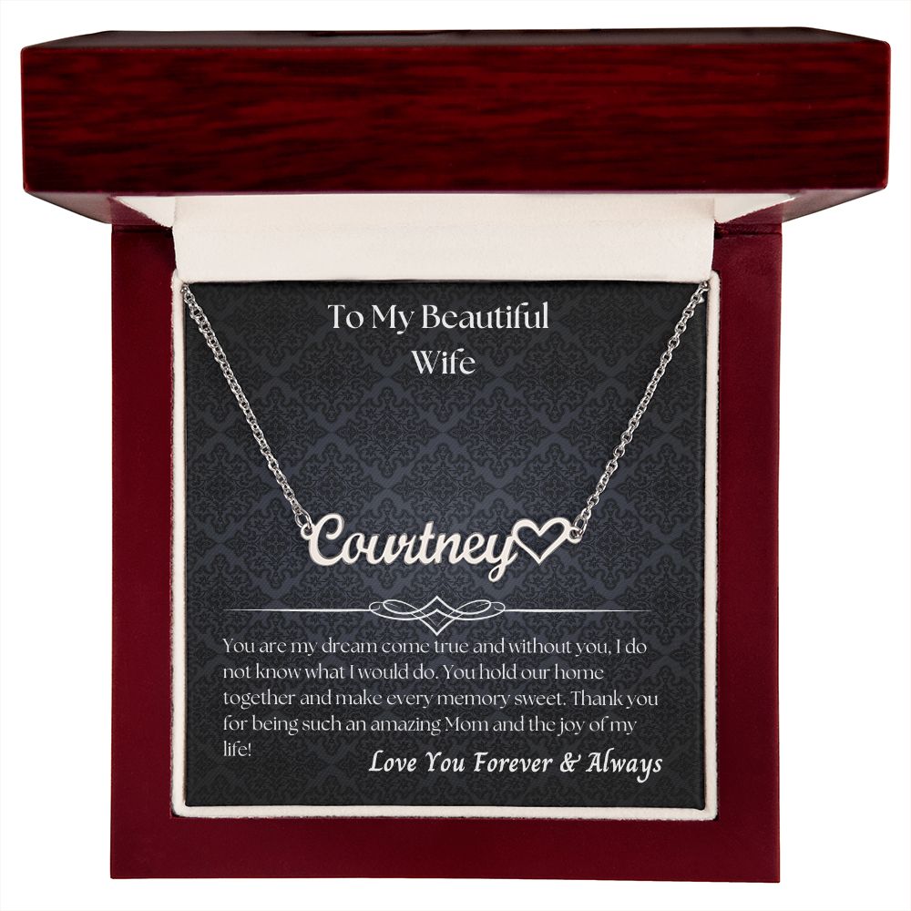To My Beautiful Wife - Personalized Name Necklace with Heart