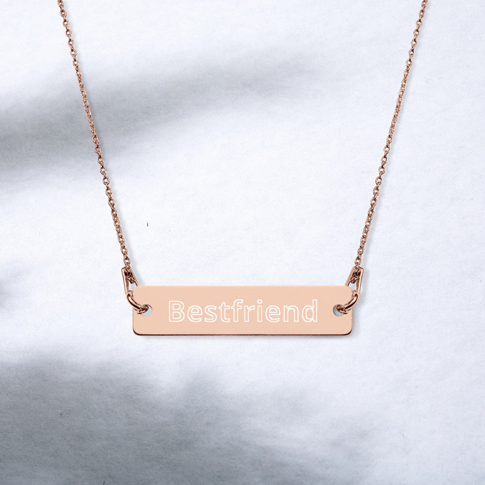 Bestfriend Necklace, jewelry findings, gift for her, birthday gift for woman, rose gold coated, Engraved Silver Bar Chain Necklace