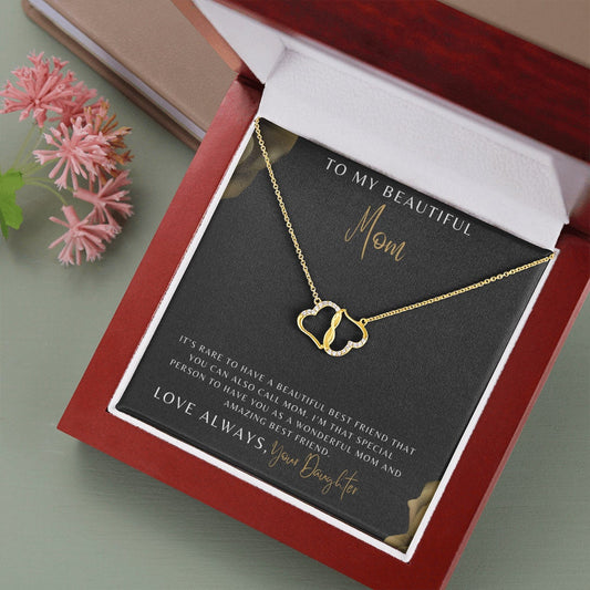Mom Gift - To My Beautiful Mom, From Daughter 14k Solid Gold Diamond Heart Necklace For Women, Best Friend Necklace, Gift For Mom