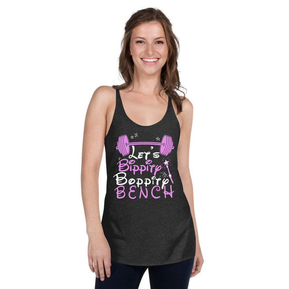 Fitness Gift Women's Racerback Tank, Workout Shirt, Let's Bippity Boppity BENCH