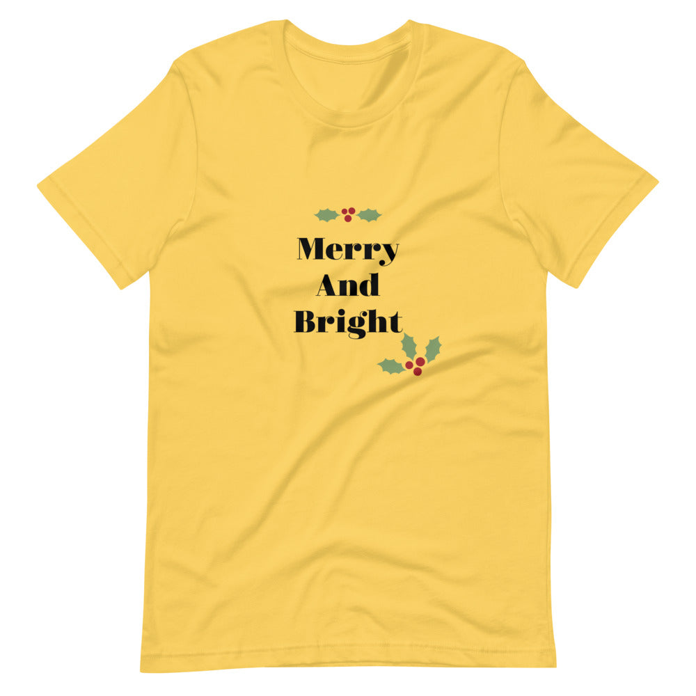 Merry And Bright Short-Sleeve Unisex T-Shirt, Christmas Shirt For Women, Gift For Her, Trendy Christmas Shirt For Her, Holiday T-shirt
